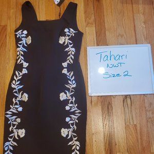 Tahari Floral Embroidered Roses Sheath Dress size 2